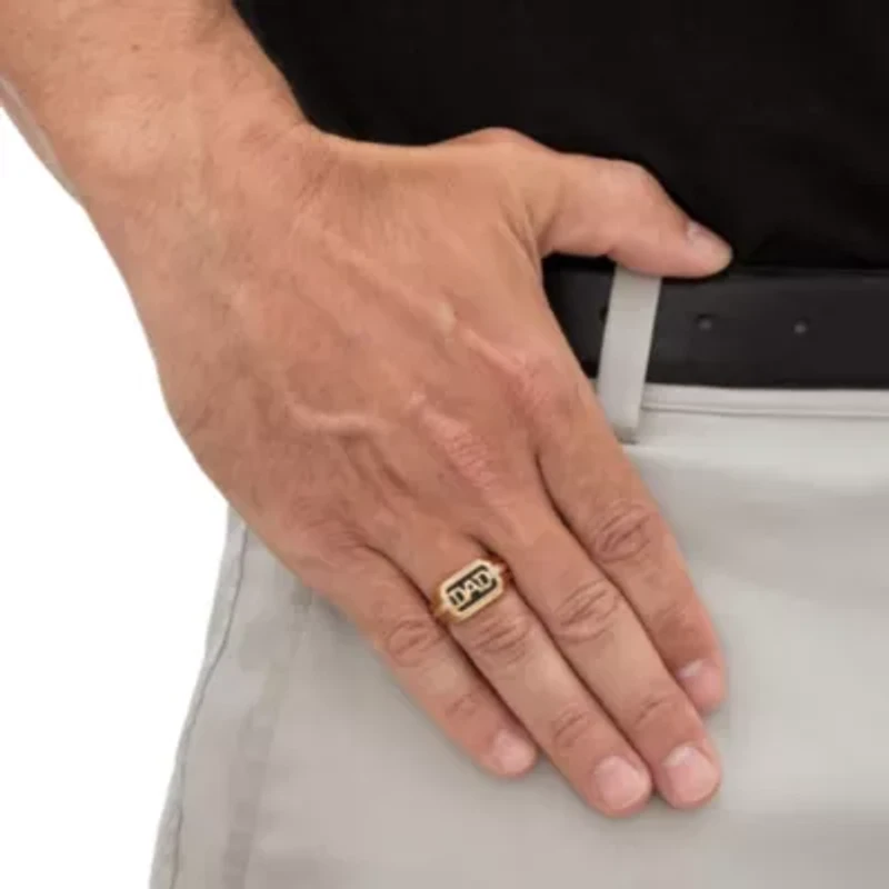 Men's Solid 10k Yellow Gold Emerald-Cut Genuine Onyx and Diamond Accent DAD Ring