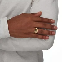 Men's Solid 10k Yellow Gold Emerald-Cut Genuine Onyx and Diamond Accent DAD Ring