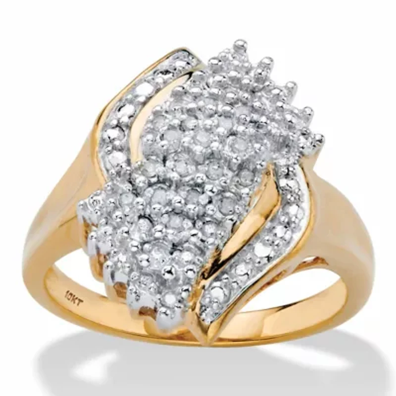 1/10 Cttw. Round Solid 10k Yellow Gold Diamond Cluster Bypass Ring