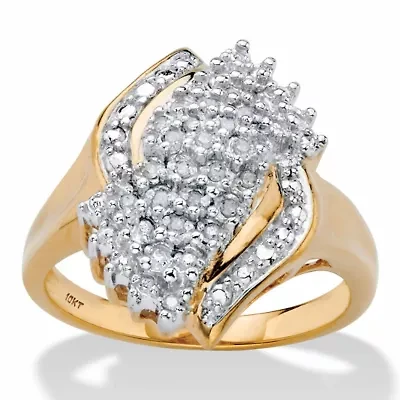 1/10 Cttw. Round Solid 10k Yellow Gold Diamond Cluster Bypass Ring