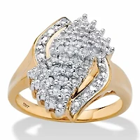 1/10 Cttw. Round Solid 10k Yellow Gold Diamond Cluster Bypass Ring
