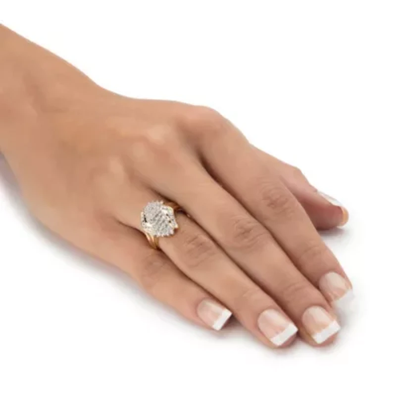 1/10 Cttw. Round Solid 10k Yellow Gold Diamond Cluster Bypass Ring