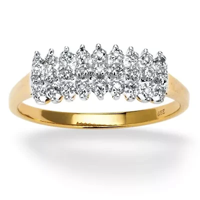1/7 TCW Round Diamond Peak Ring Gold-Plated Sterling Silver