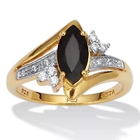 .12 TCW Marquise Cut Onyx and CZ 18k Gold-plated Sterling Silver Ring