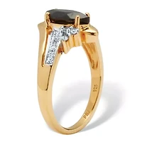 .12 TCW Marquise Cut Onyx and CZ 18k Gold-plated Sterling Silver Ring
