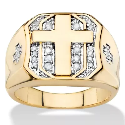 Men's 1/5 TCW Round Diamond Yellow Gold-Plated Pave-Style Octagon Cross Ring