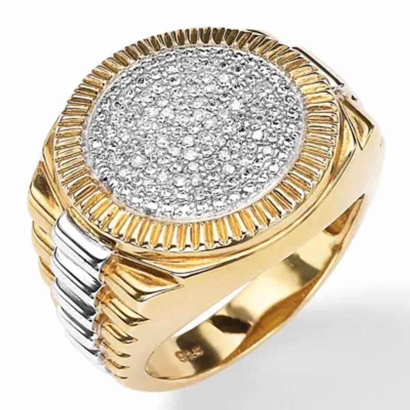 Men's 1/6 TCW Pave Diamond Two-Tone Ring Gold-Plated Sterling Silver