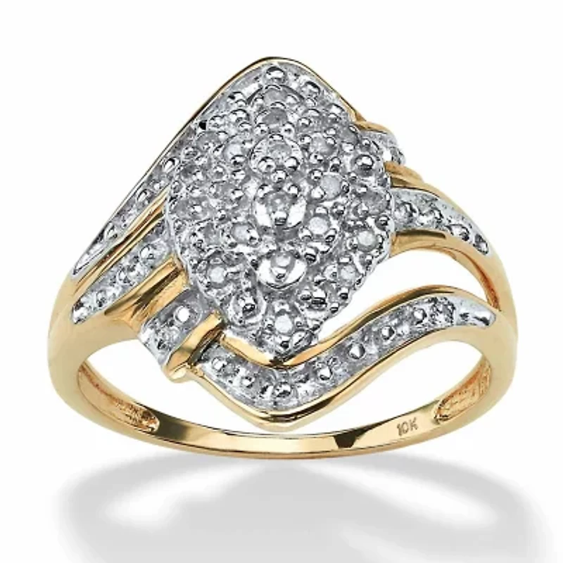 1/10 TCW Round Diamond Swirled Cluster Ring Solid 10k Gold