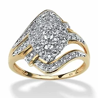 1/10 TCW Round Diamond Swirled Cluster Ring Solid 10k Gold