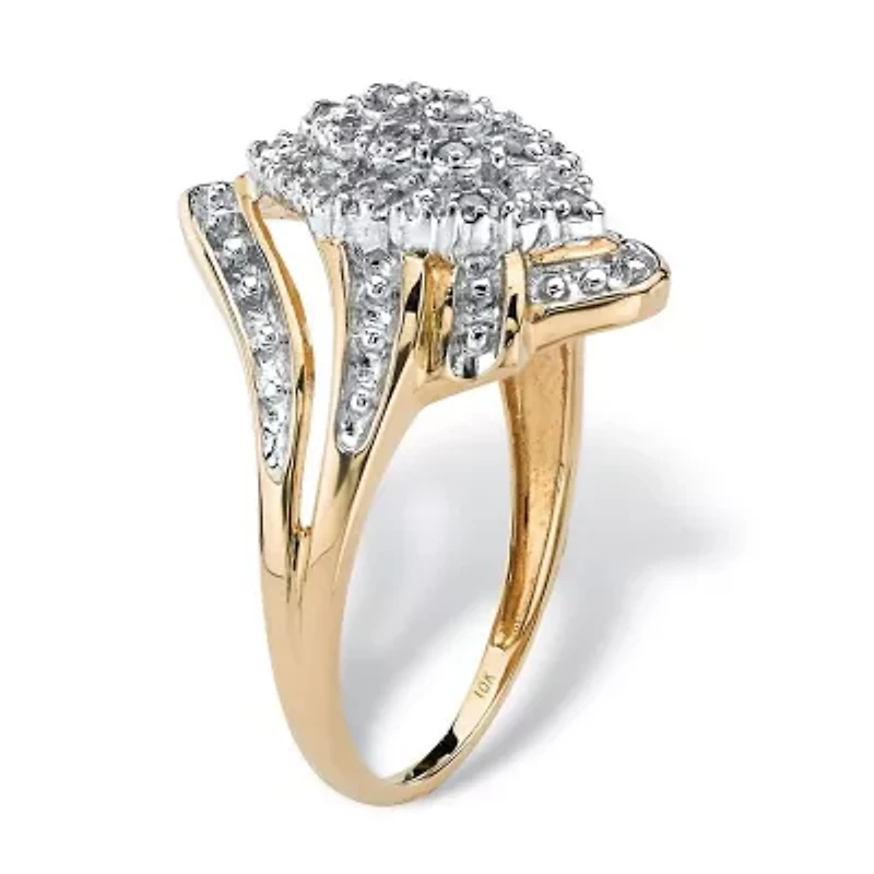 1/10 TCW Round Diamond Swirled Cluster Ring Solid 10k Gold