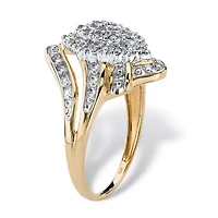 1/10 TCW Round Diamond Swirled Cluster Ring Solid 10k Gold