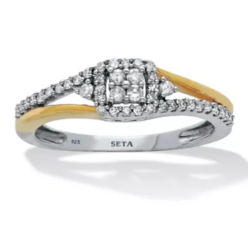 .23 TCW Diamond Tutone Sterling Silver Square Halo Ring