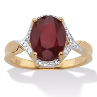 3.15 Cttw. Oval Cut Red Ruby 14k Gold-Plated Silver Two Tone Halo Ring