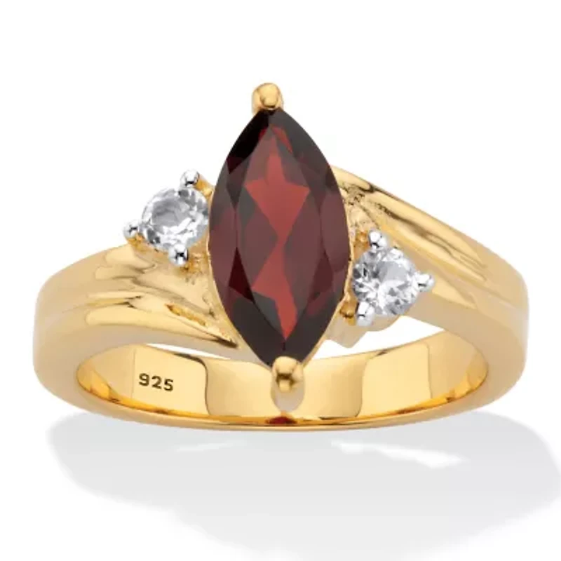 2.22 Cttw. Red Garnet and White Topaz Two-Tone Gold-Plated Sterling Silver Ring