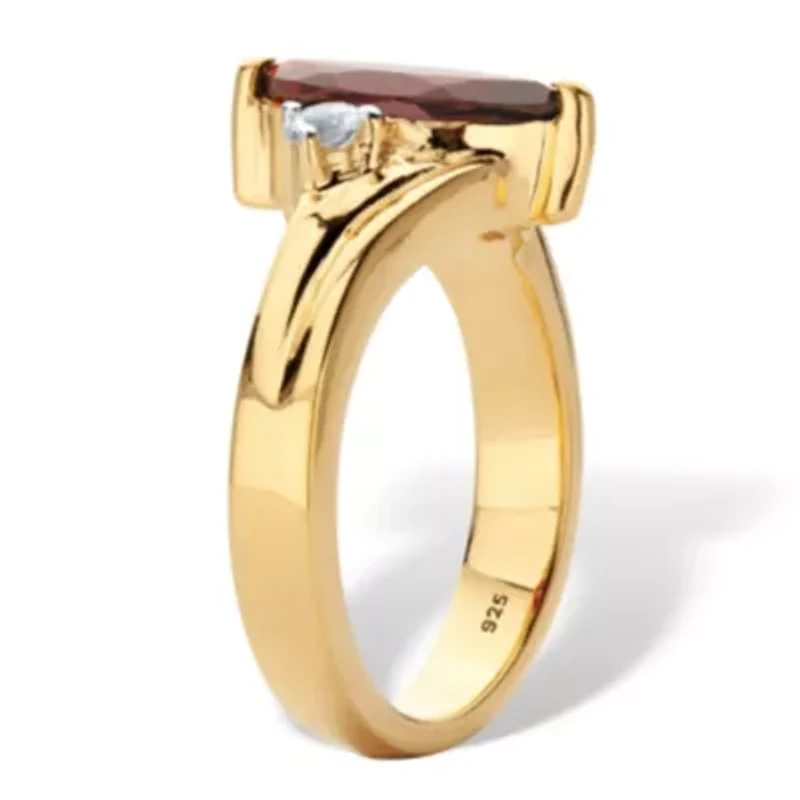 2.22 Cttw. Red Garnet and White Topaz Two-Tone Gold-Plated Sterling Silver Ring