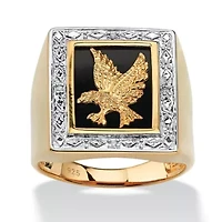Men's Onyx and Diamond Accented Eagle Ring Gold-Plated Sterling Silver