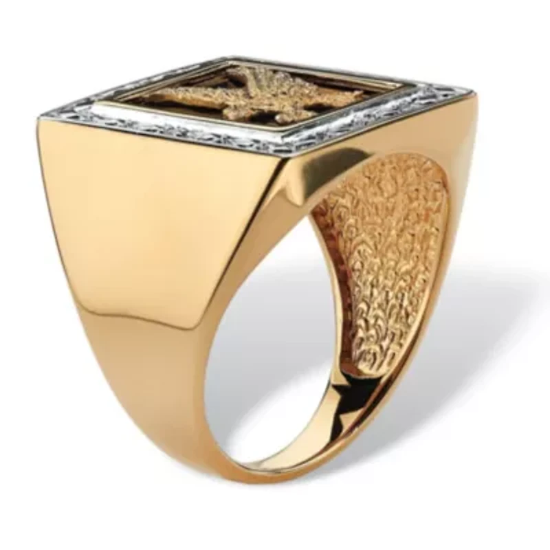 Men's Onyx and Diamond Accented Eagle Ring Gold-Plated Sterling Silver