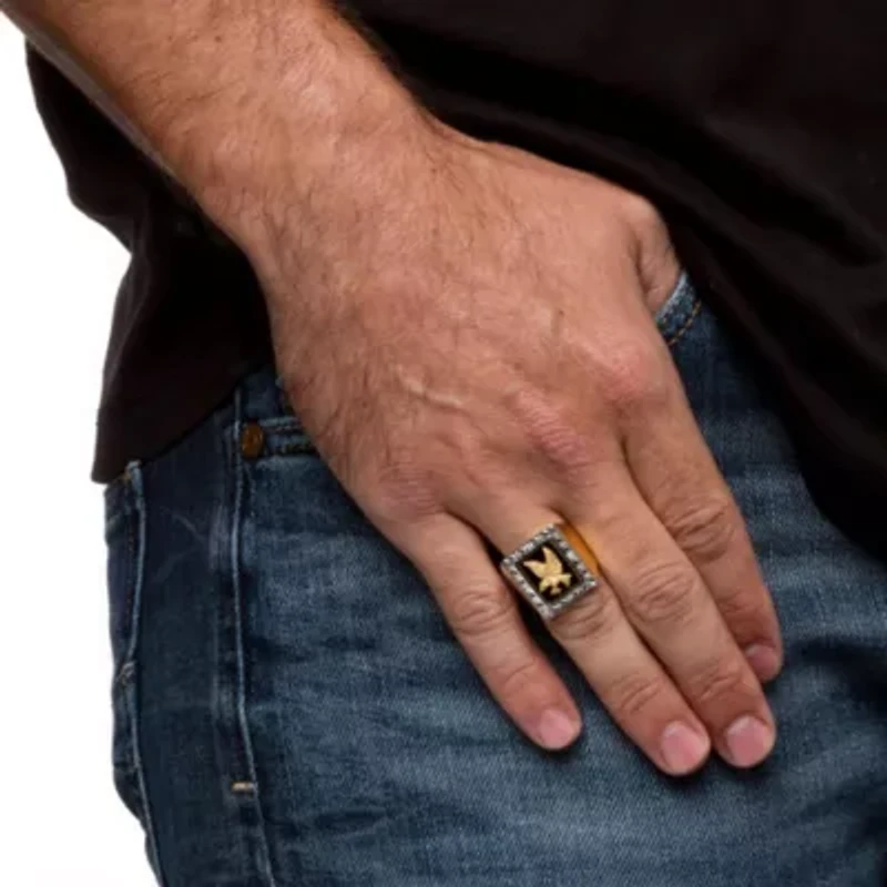 Men's Onyx and Diamond Accented Eagle Ring Gold-Plated Sterling Silver