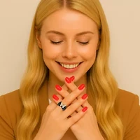 Genuine Black Jade Solid 10k Yellow Gold Butterfly Ring