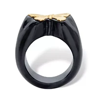 Genuine Black Jade Solid 10k Yellow Gold Butterfly Ring