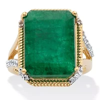 9.05 Cttw. Green Emerald and White Topaz Two-Tone Gold-Plated Silver Ring