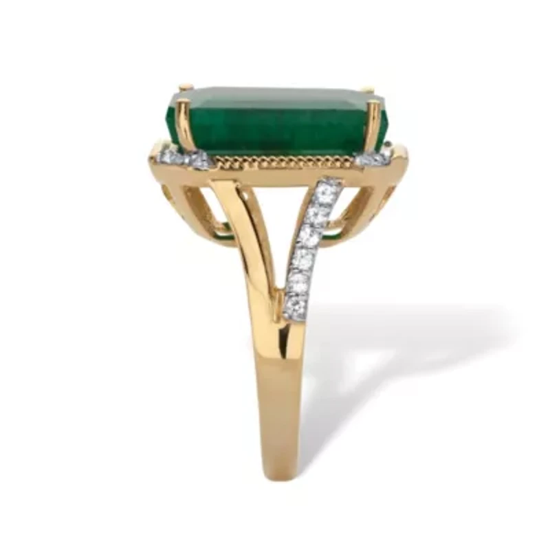 9.05 Cttw. Green Emerald and White Topaz Two-Tone Gold-Plated Silver Ring