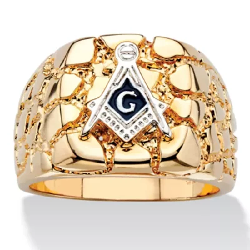 Men's Nugget-Style Yellow Gold-Plated Masonic Insignia Ring