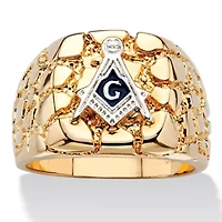 Men's Nugget-Style Yellow Gold-Plated Masonic Insignia Ring