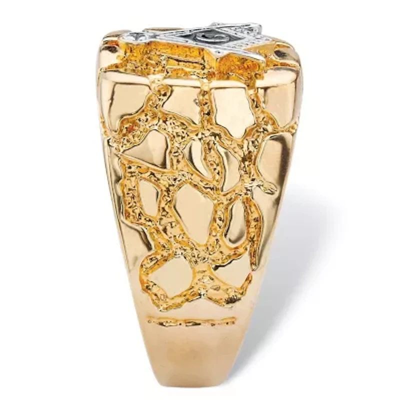 Men's Nugget-Style Yellow Gold-Plated Masonic Insignia Ring
