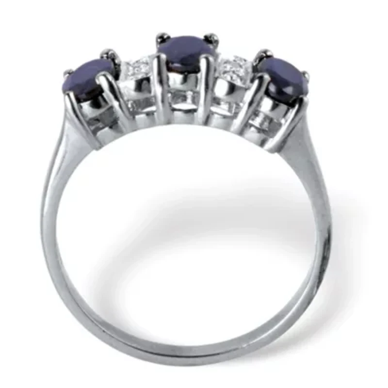 1.86 TCW Oval-Cut Genuine Blue Sapphire & Diamond Platinum Plated Silver Ring