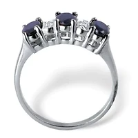 1.86 TCW Oval-Cut Genuine Blue Sapphire & Diamond Platinum Plated Silver Ring