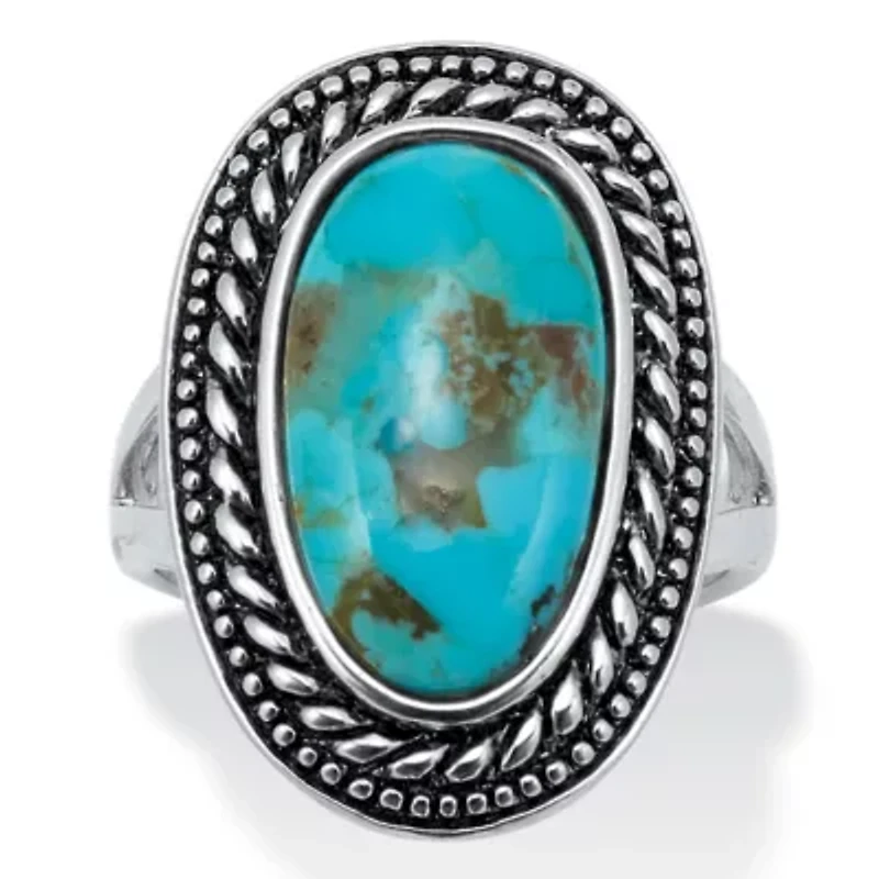 Genuine Blue Turquoise Sterling Silver Bohemian Style Cabochon Ring