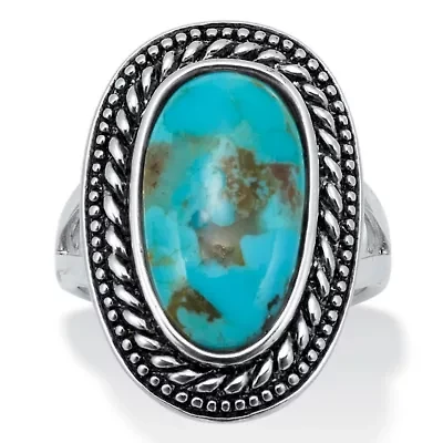 Genuine Blue Turquoise Sterling Silver Bohemian Style Cabochon Ring