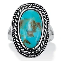 Genuine Blue Turquoise Sterling Silver Bohemian Style Cabochon Ring