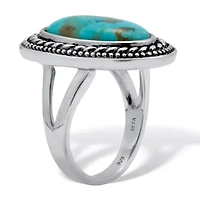 Genuine Blue Turquoise Sterling Silver Bohemian Style Cabochon Ring