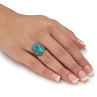 Genuine Blue Turquoise Sterling Silver Bohemian Style Cabochon Ring