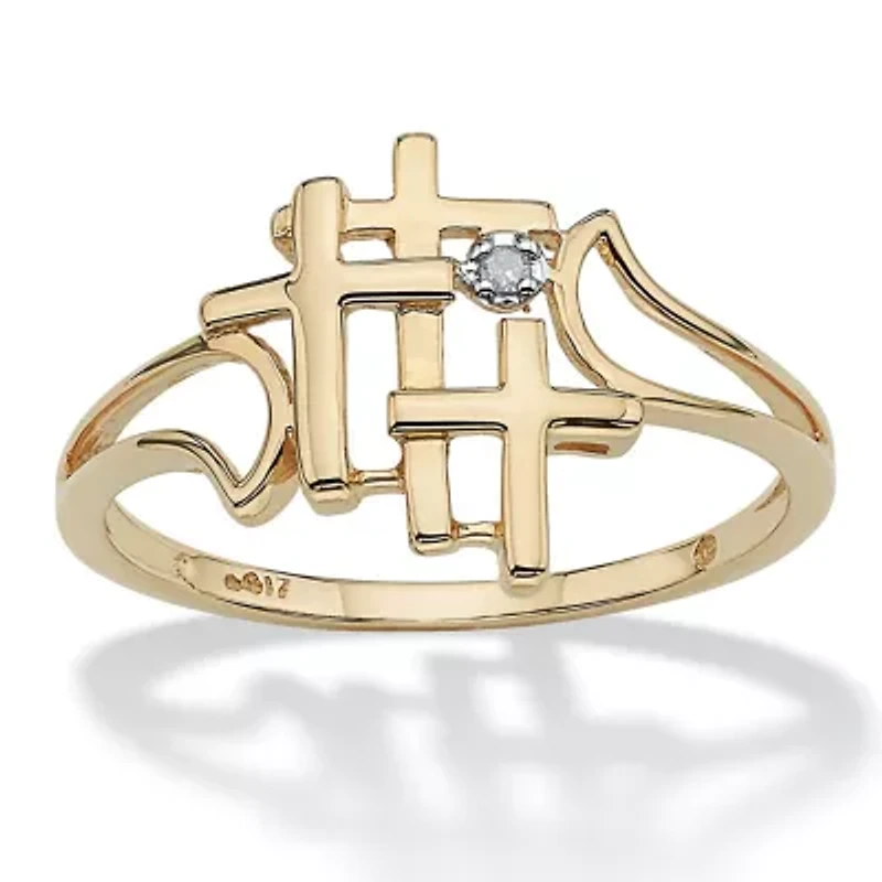 Diamond Accent Solid 10k Gold Triple Cross Ring