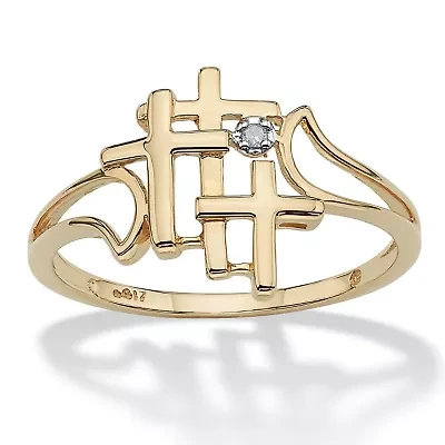Diamond Accent Solid 10k Yellow Gold Triple Cross Ring