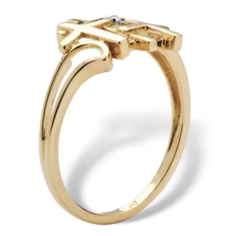 Diamond Accent Solid 10k Gold Triple Cross Ring
