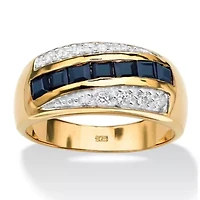 Men's 1.95 TCW Sapphire and CZ Ring Gold-Plated Sterling Silver