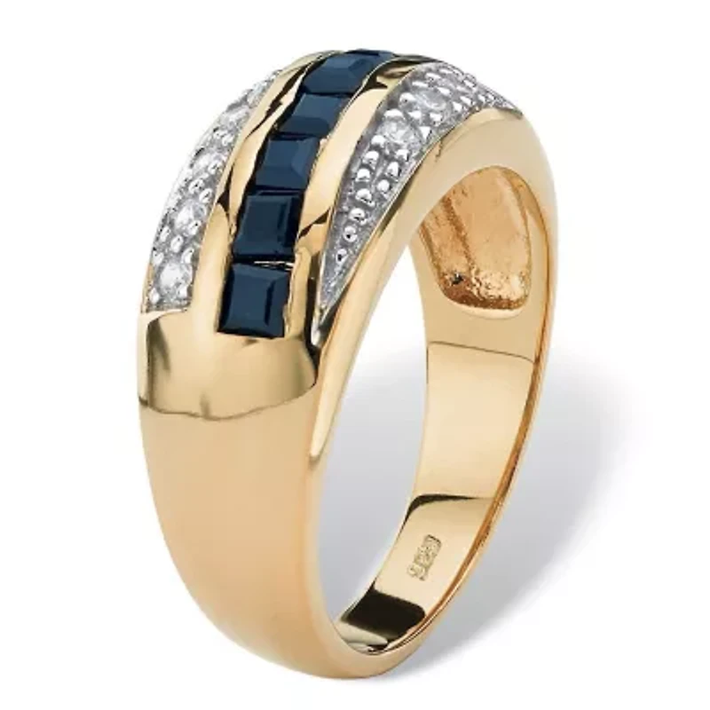 Men's 1.95 TCW Sapphire and CZ Ring Gold-Plated Sterling Silver