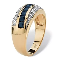 Men's 1.95 TCW Sapphire and CZ Ring Gold-Plated Sterling Silver
