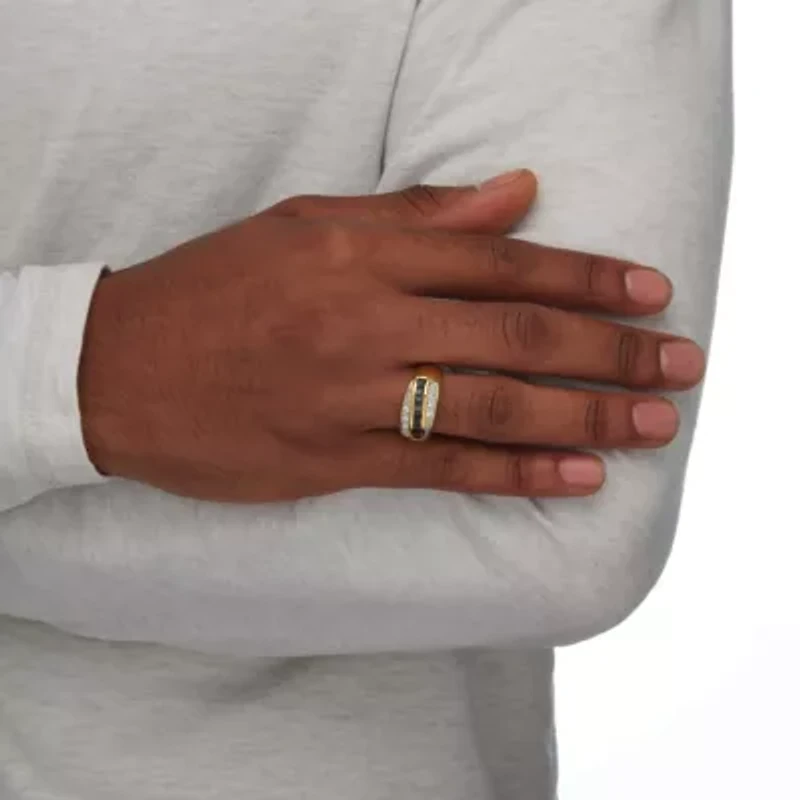 Men's 1.95 TCW Sapphire and CZ Ring Gold-Plated Sterling Silver