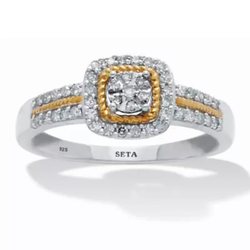 .24 TCW Diamond Sterling Silver Tutone Halo Engagement Ring