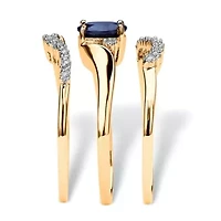 1.05 TCW 3 Piece Oval-Cut Midnight Sapphire Ring Set 18k Gold-Plated Silver