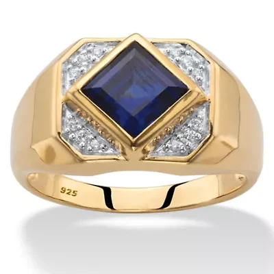 Lab Created Men's 1.24 Cttw. 18k Gold-plated Silver Square-Cut Sapphire Ring
