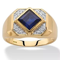 Lab Created Men's 1.24 Cttw. 18k Gold-plated Silver Square-Cut Sapphire Ring