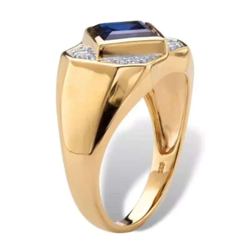 Lab Created Men's 1.24 Cttw. 18k Gold-plated Silver Square-Cut Sapphire Ring