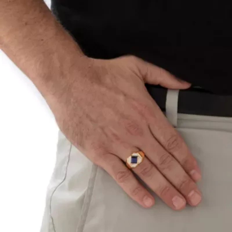 Lab Created Men's 1.24 Cttw. 18k Gold-plated Silver Square-Cut Sapphire Ring