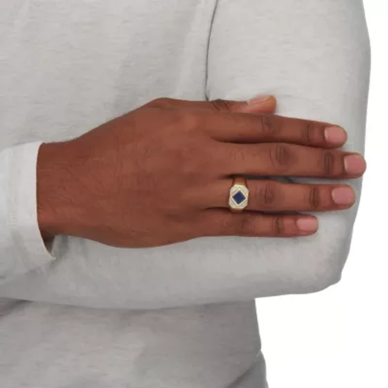 Lab Created Men's 1.24 Cttw. 18k Gold-plated Silver Square-Cut Sapphire Ring